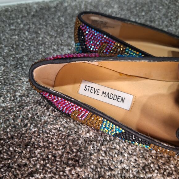 Steve Madden Conncord Multi-Color Rhinestone 7.5 Studded Loafer Jeweled Flats - Picture 3 of 8